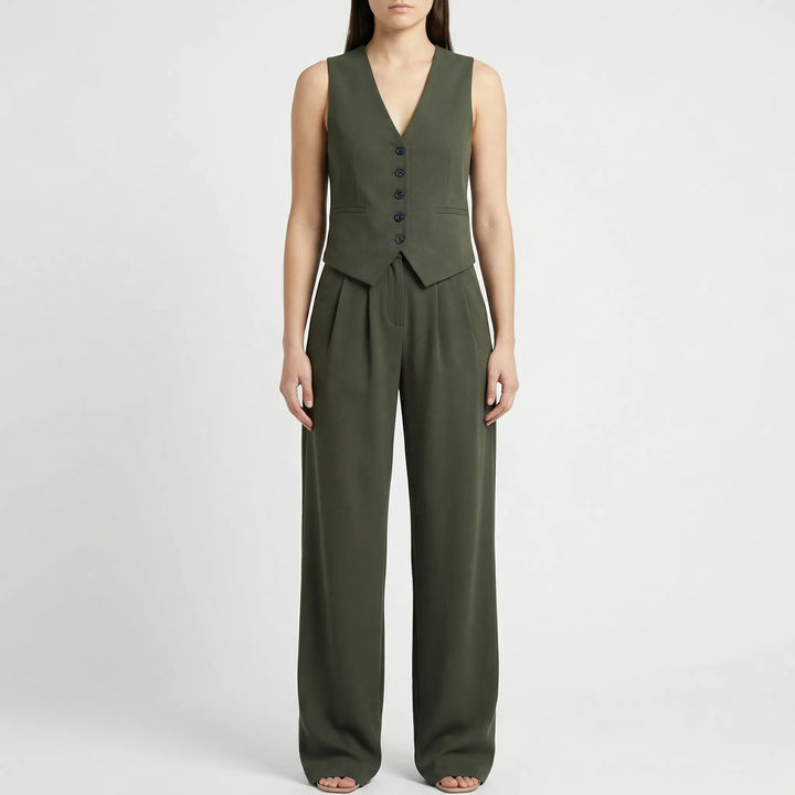 Suitelle - Sleeveless Vest And Wide-Leg Pants Set