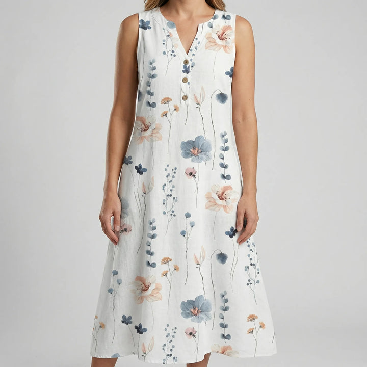 Sundrava - Sleeveless Floral Midi Dress