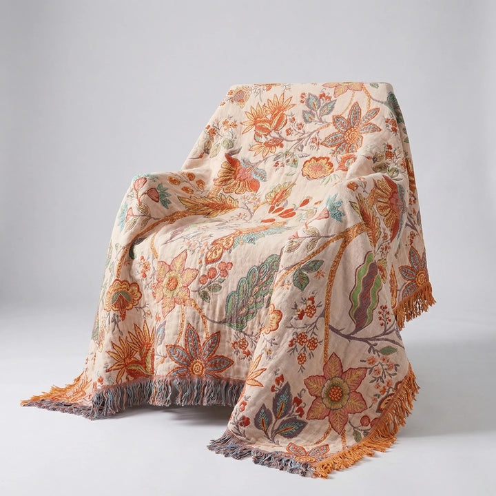 Tassoria - Rustic Floral Tassel Throw Blanket