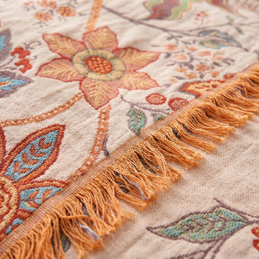Tassoria - Rustic Floral Tassel Throw Blanket
