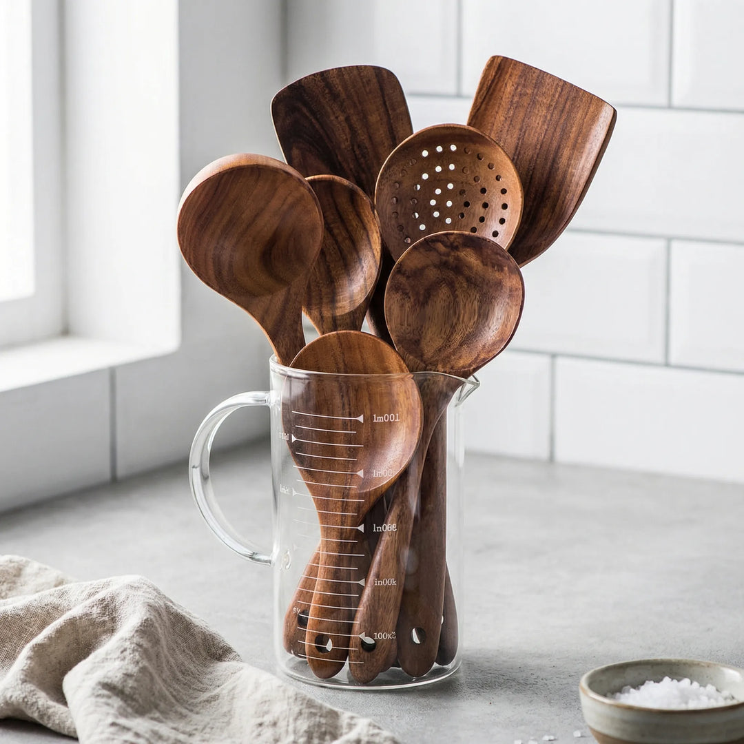 Teakivo - 7-Piece Handcrafted Wood Utensil Set