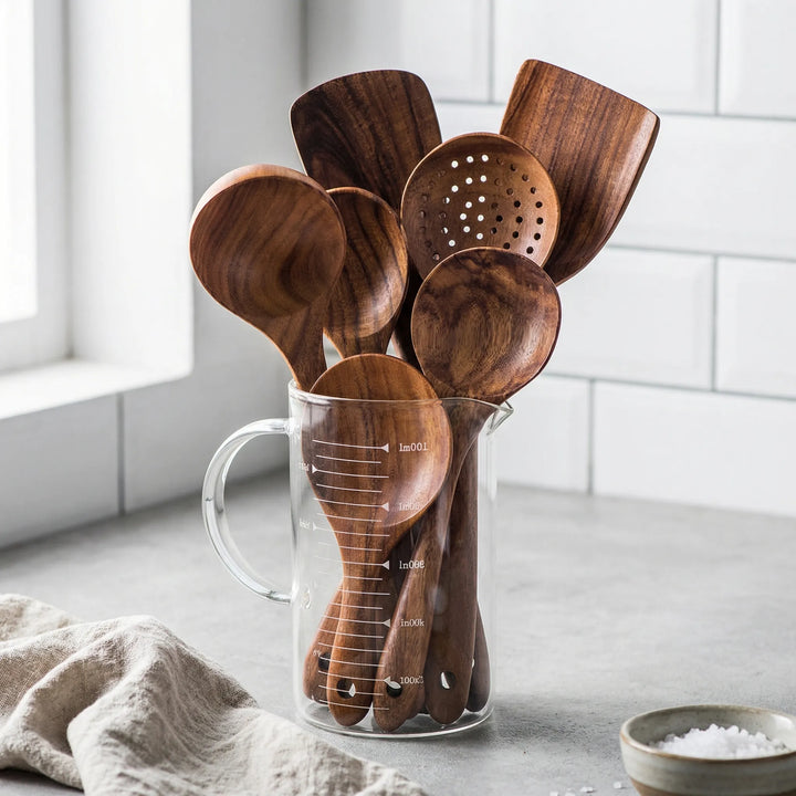 Teakivo - 7-Piece Handcrafted Wood Utensil Set