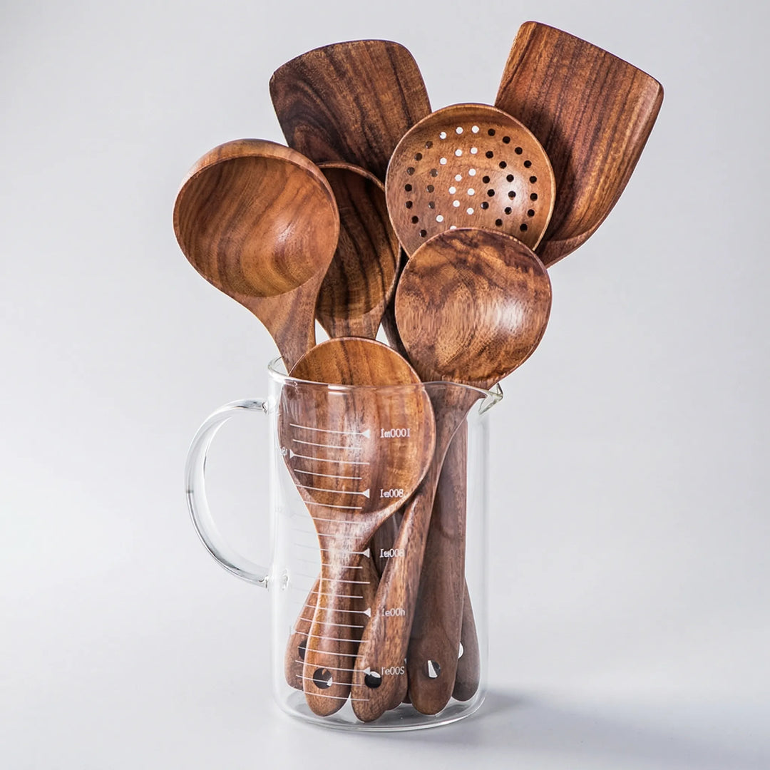 Teakivo - 7-Piece Handcrafted Wood Utensil Set