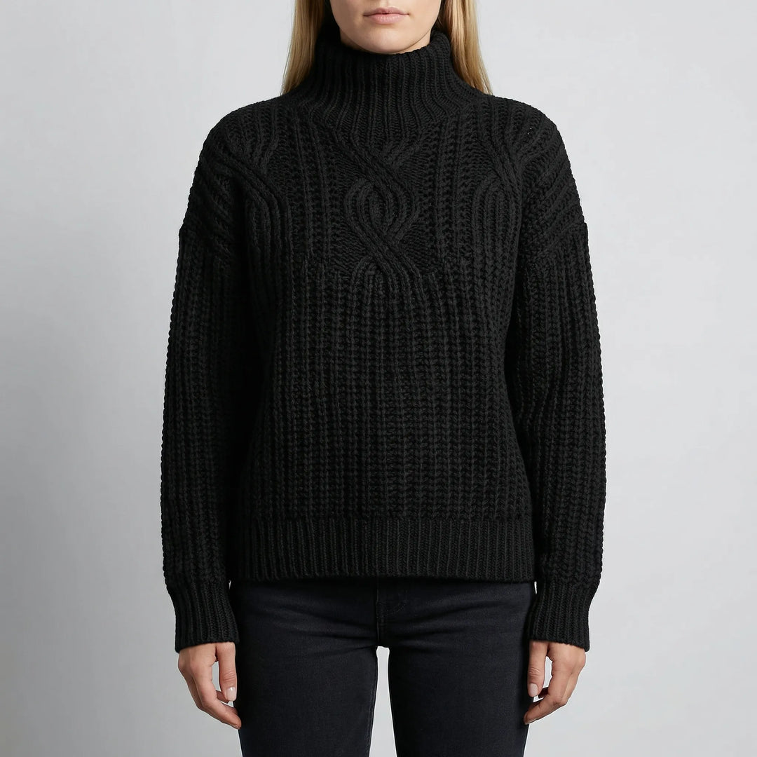 Texturra - Cable-Knit Mock Neck Pullover Sweater