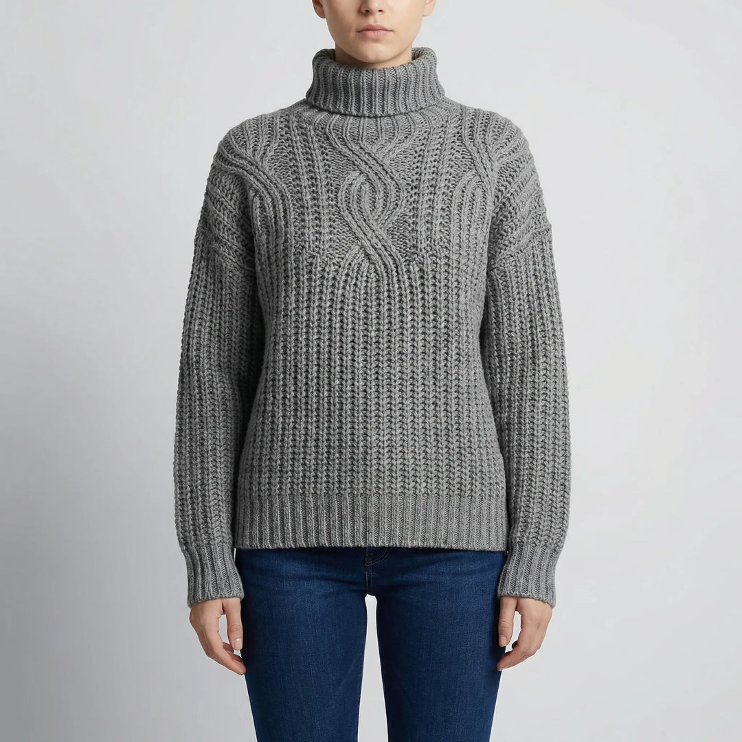 Texturra - Cable-Knit Mock Neck Pullover Sweater