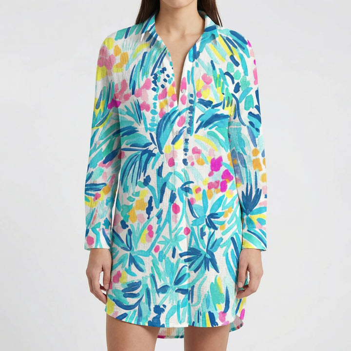 Tidalora - Tie-Dye Print Button-Down Shirt Dress