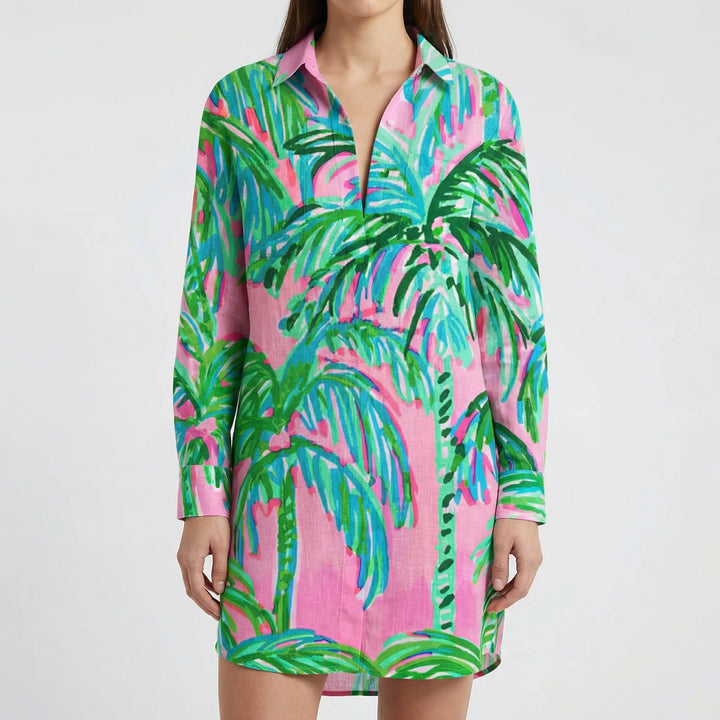 Tidalora - Tie-Dye Print Button-Down Shirt Dress