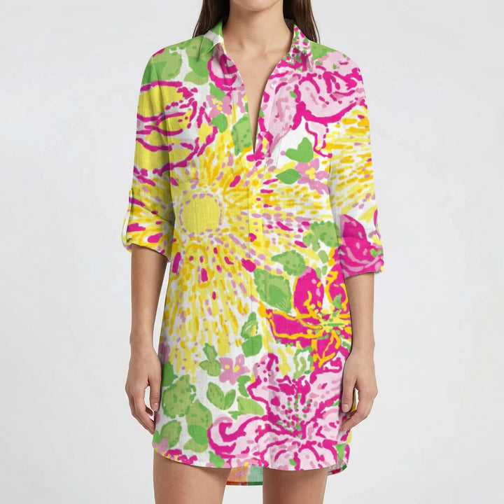 Tidalora - Tie-Dye Print Button-Down Shirt Dress