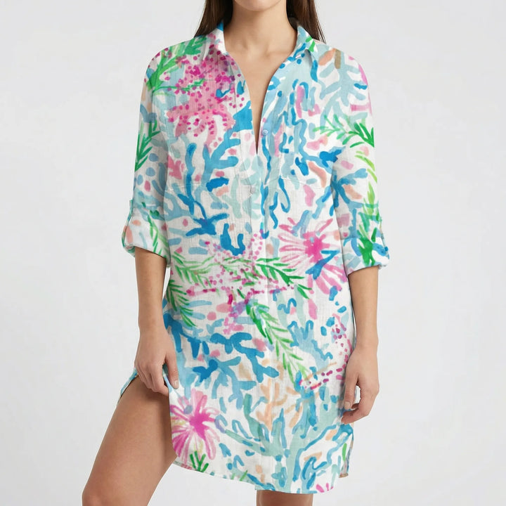 Tidalora - Tie-Dye Print Button-Down Shirt Dress