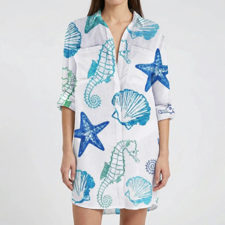 Tidalora - Tie-Dye Print Button-Down Shirt Dress