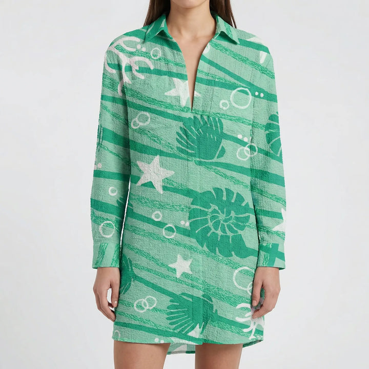 Tidalora - Tie-Dye Print Button-Down Shirt Dress