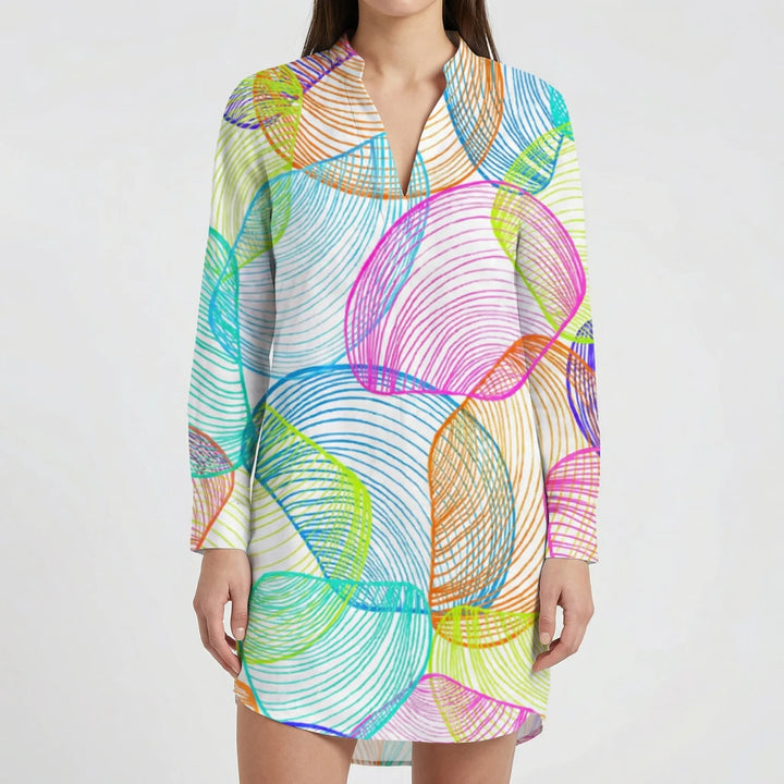Tidalora - Tie-Dye Print Button-Down Shirt Dress