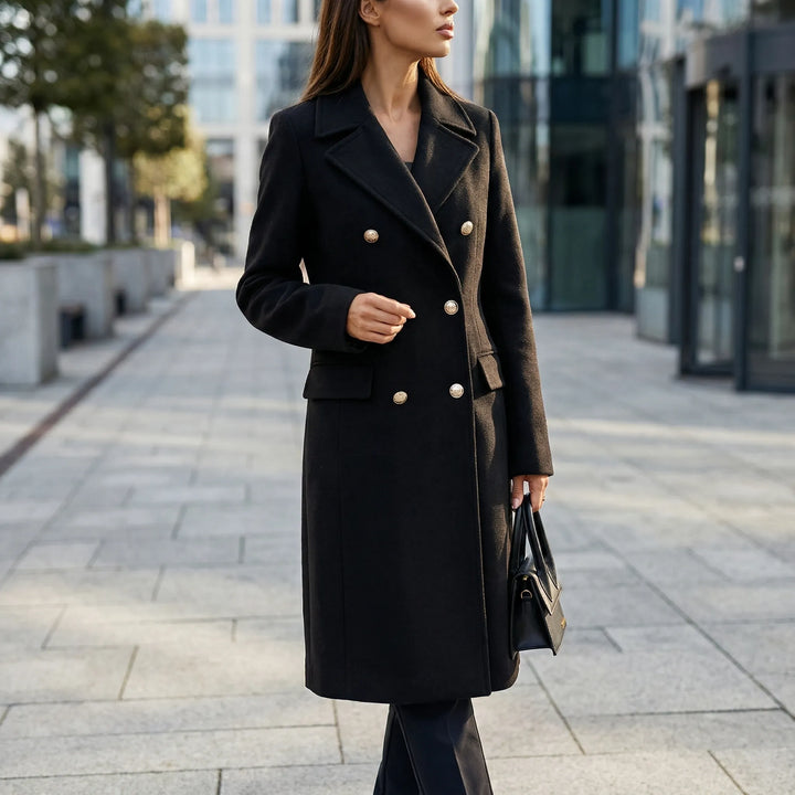 Trestona - Double-Breasted Mid-Length Women's Coat