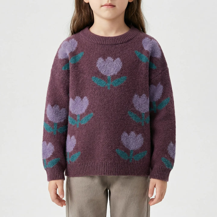 Tulovy - Floral Print Kids Pullover Sweater