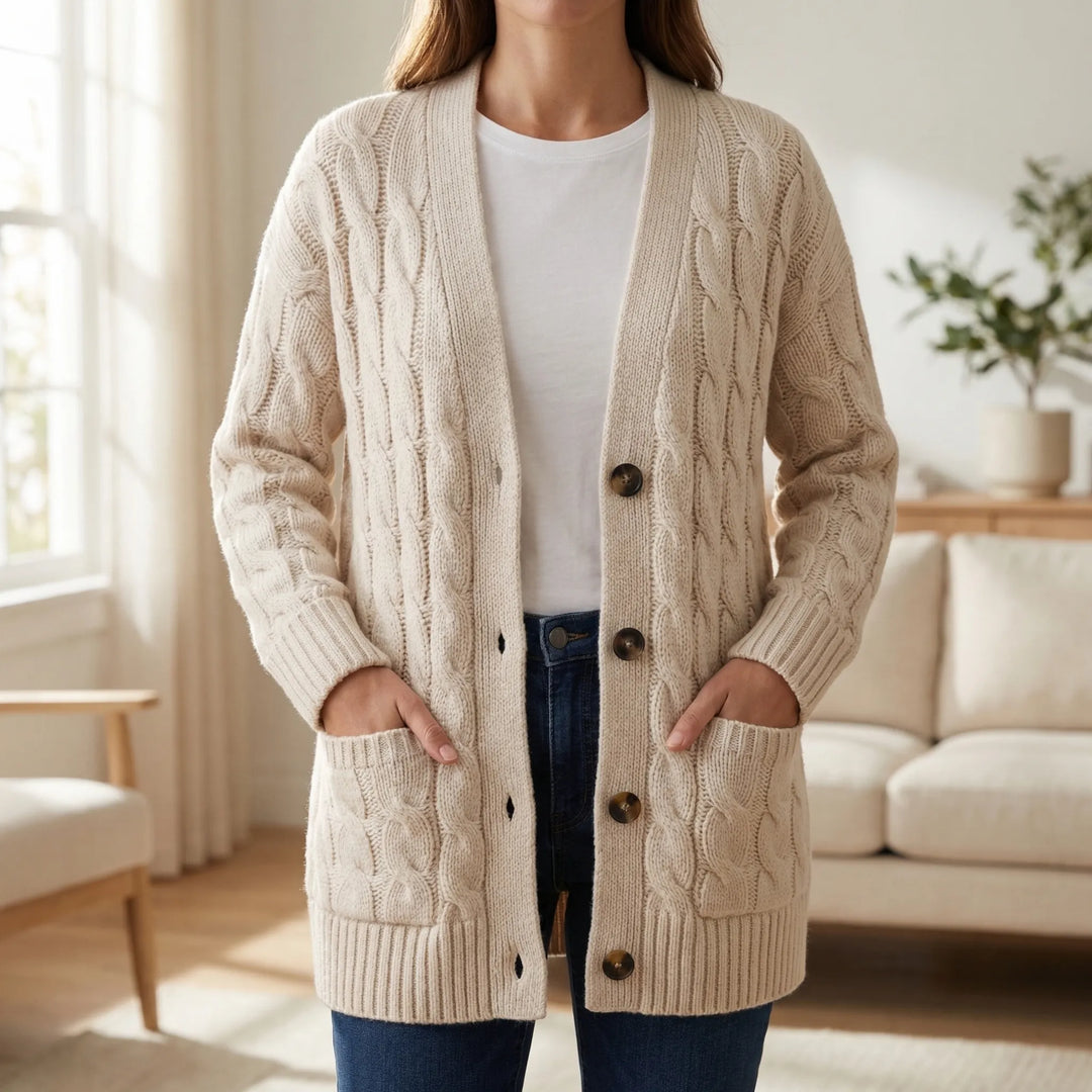 Twistelle - Cable Knit Button-Front Cardigan