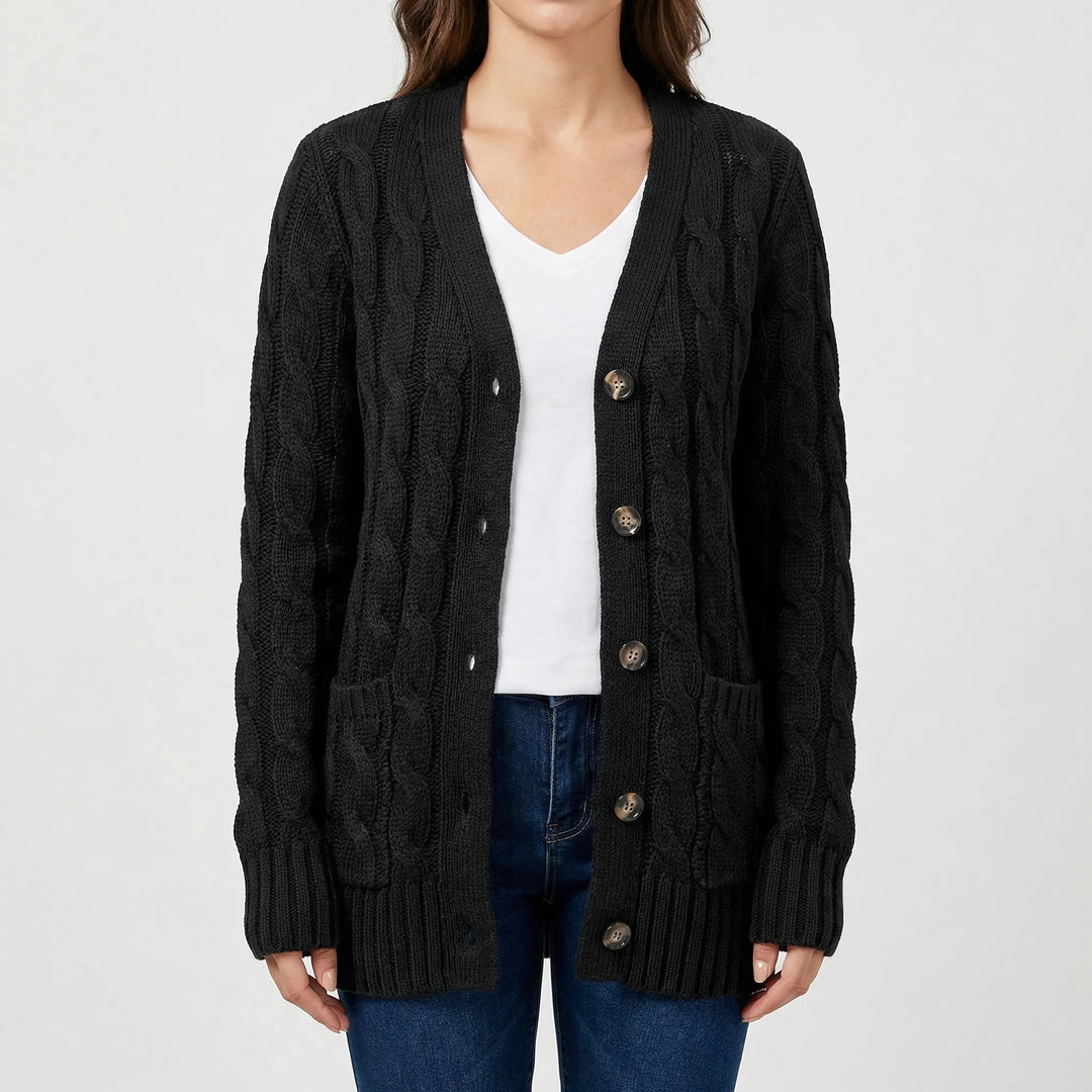 Twistelle - Cable Knit Button-Front Cardigan