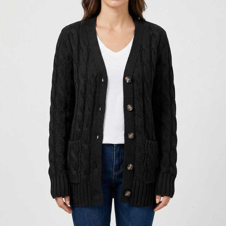 Twistelle - Cable Knit Button-Front Cardigan