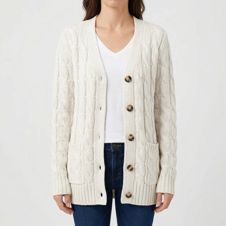 Twistelle - Cable Knit Button-Front Cardigan