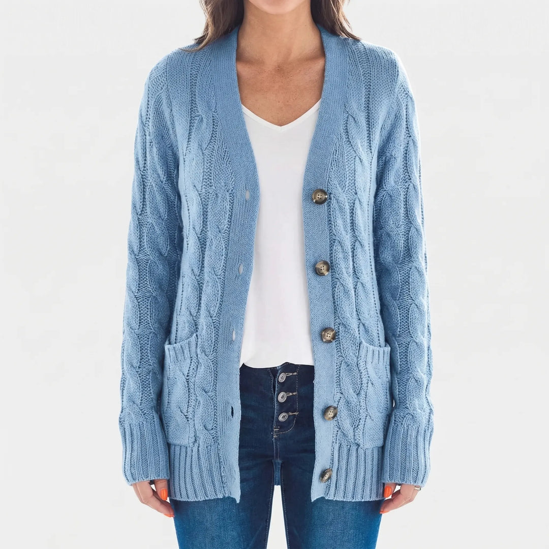 Twistelle - Cable Knit Button-Front Cardigan