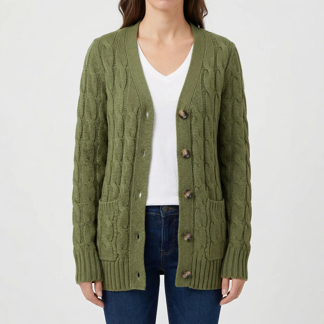 Twistelle - Cable Knit Button-Front Cardigan