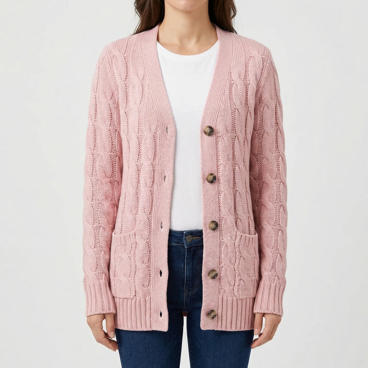 Twistelle - Cable Knit Button-Front Cardigan