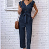 V-Hals Kort Ärmad Jumpsuit för Kvinnor