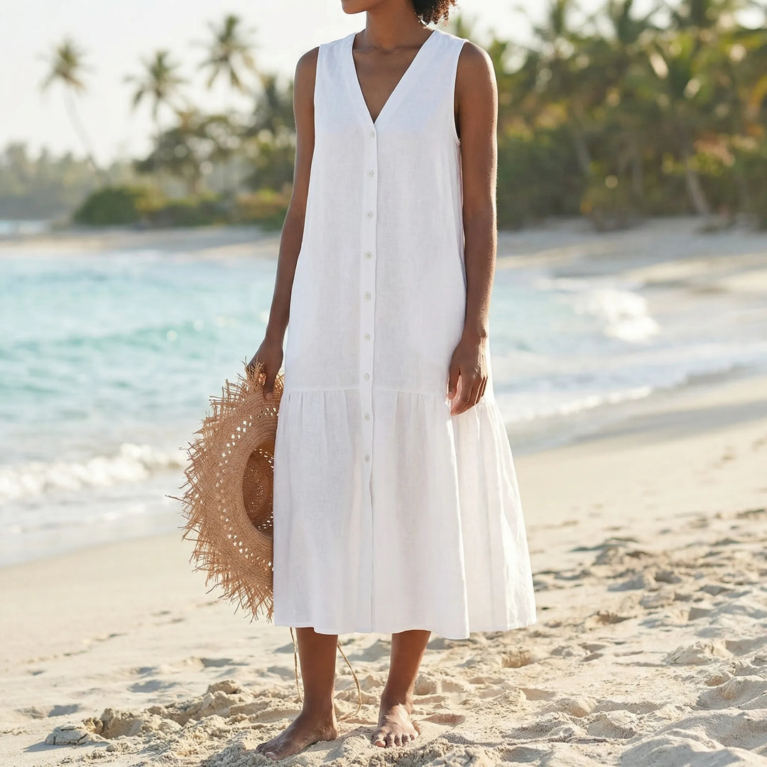 Velanthi - Sleeveless V-Neck Midi Dress