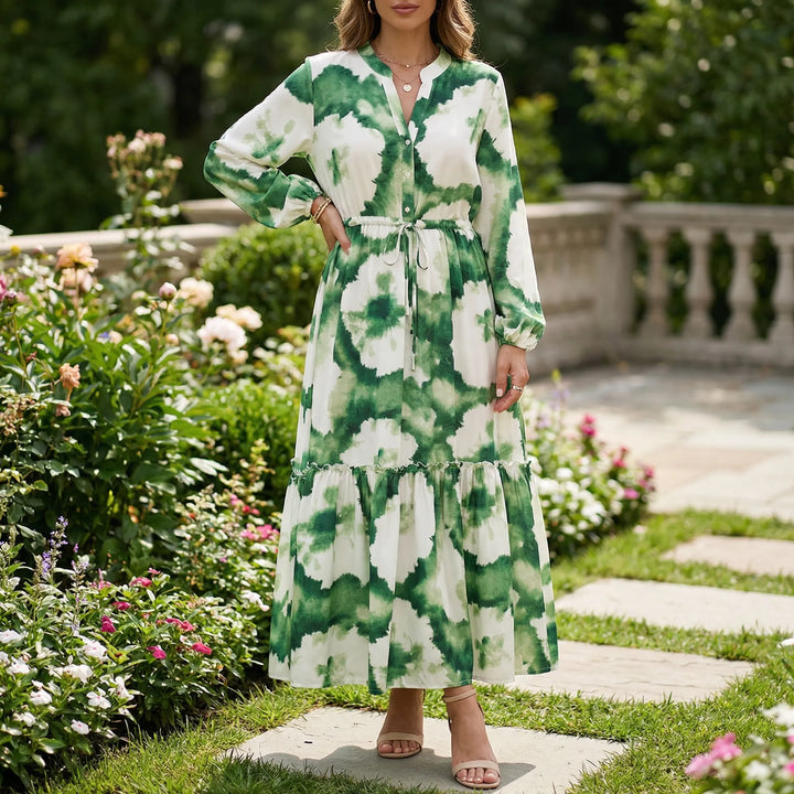 Veldara - Long-Sleeve V-Neck Maxi Dress