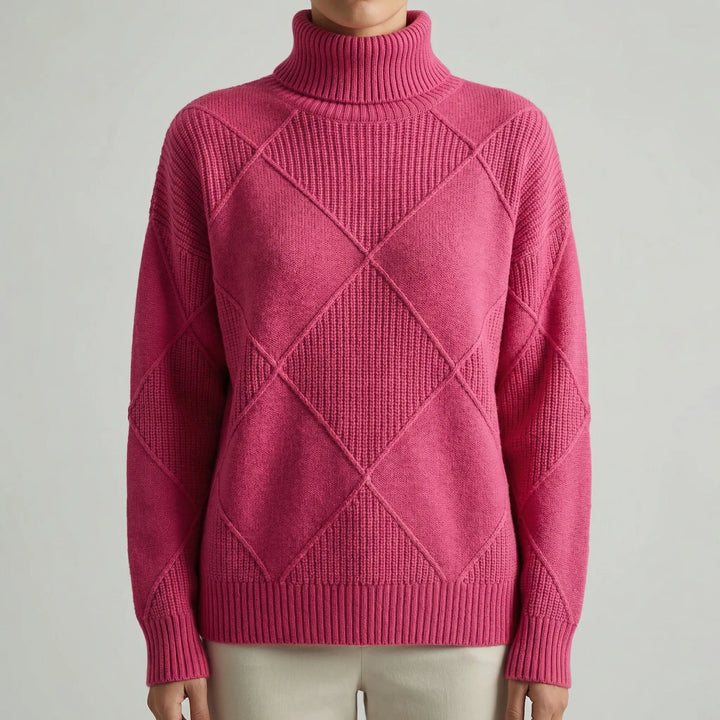 Veldrex - Turtleneck Diamond-Knit Pullover Sweater