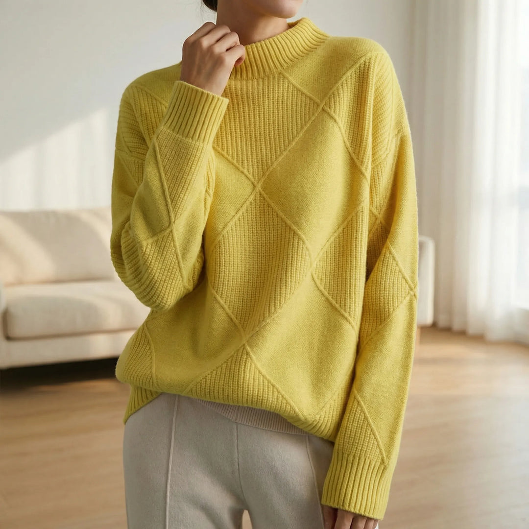 Veldrex - Turtleneck Diamond-Knit Pullover Sweater