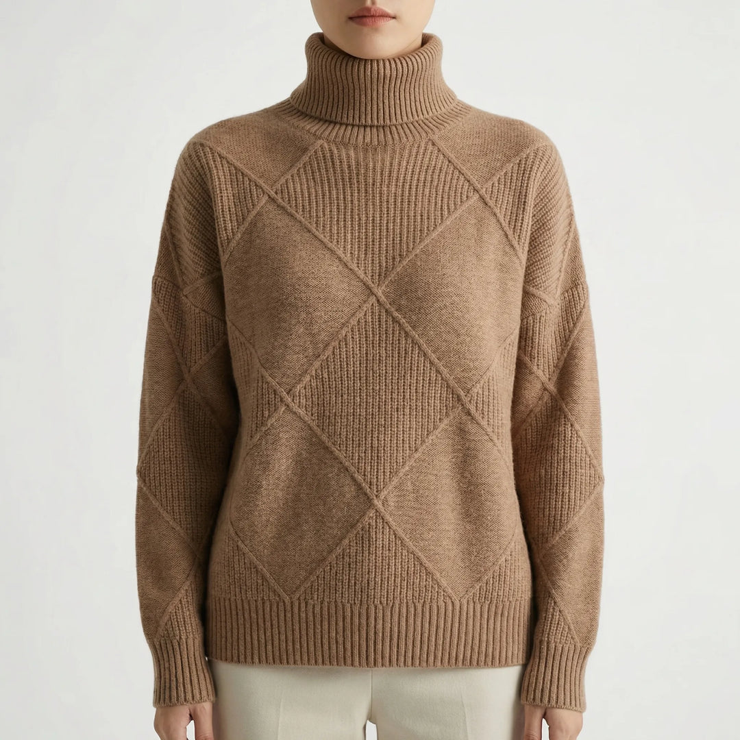 Veldrex - Turtleneck Diamond-Knit Pullover Sweater
