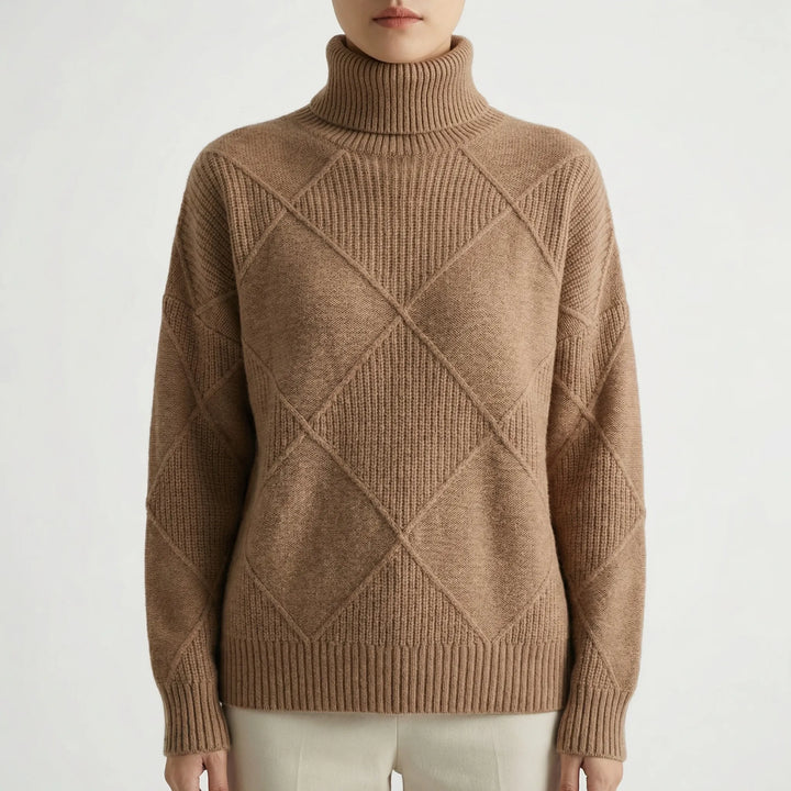 Veldrex - Turtleneck Diamond-Knit Pullover Sweater
