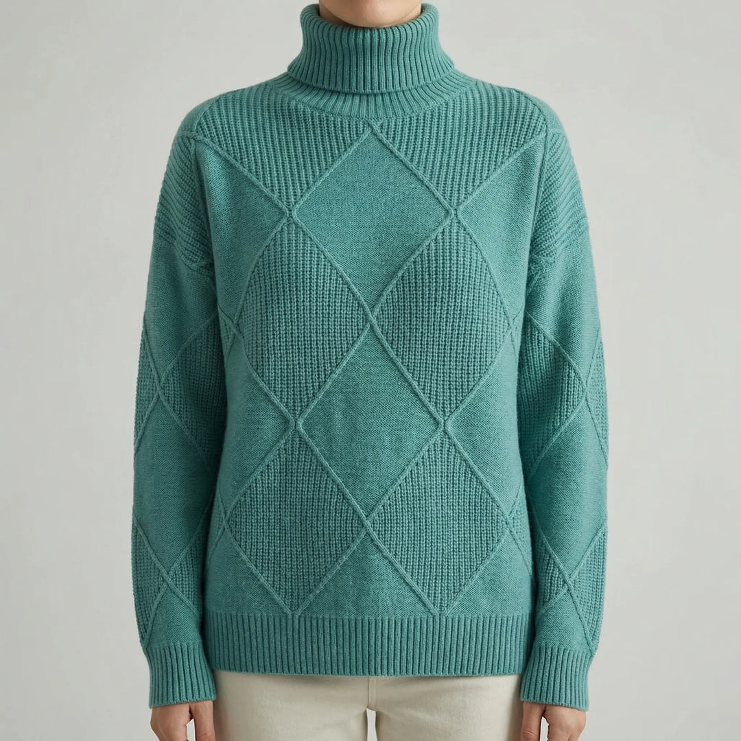 Veldrex - Turtleneck Diamond-Knit Pullover Sweater