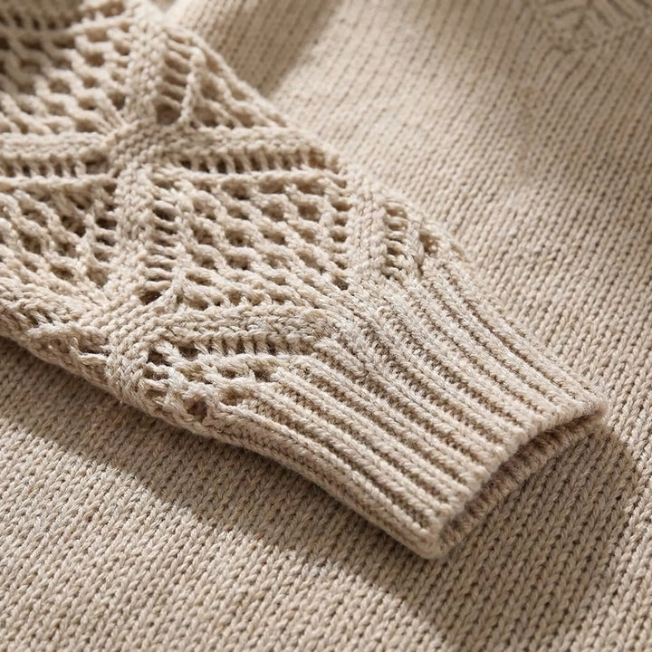 Vellura - V-Neck Openwork Sleeve Knit Sweater