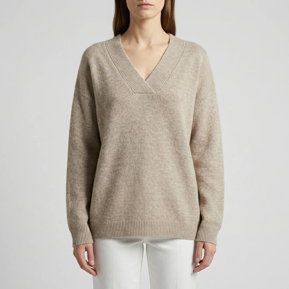 Velnara - Relaxed Fit V-Neck Knit Sweater