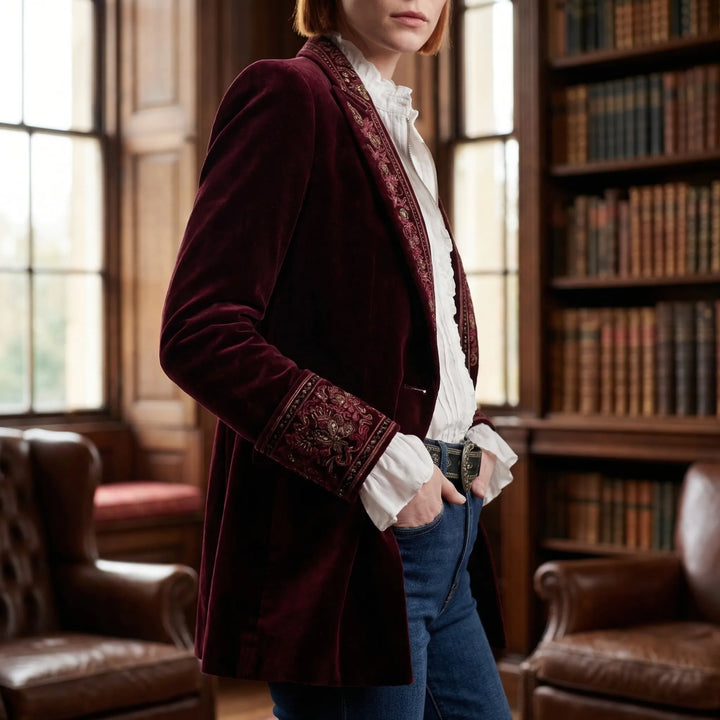Velourna - Longline Embroidered Blazer Jacket