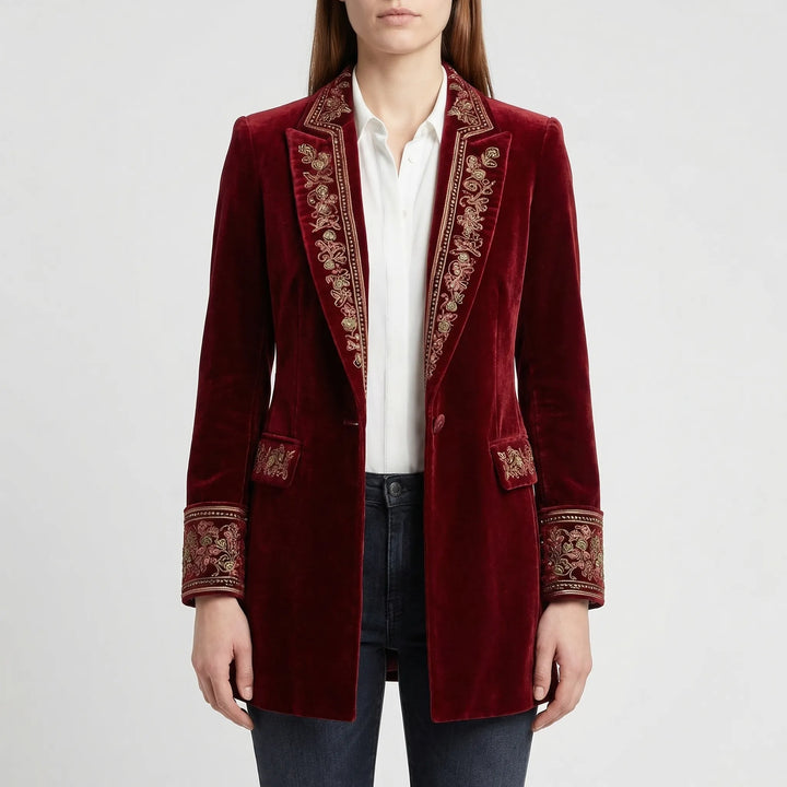 Velourna - Longline Embroidered Blazer Jacket