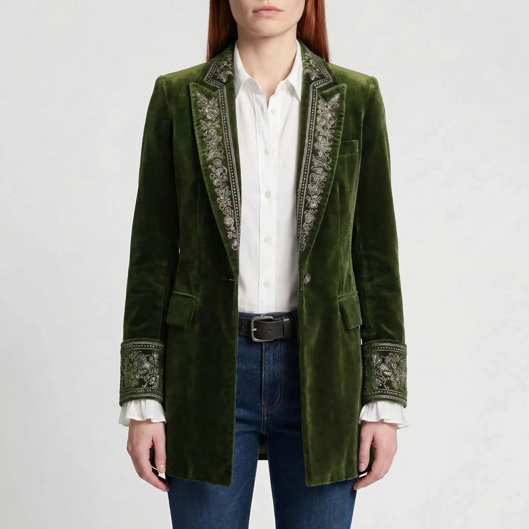 Velourna - Longline Embroidered Blazer Jacket