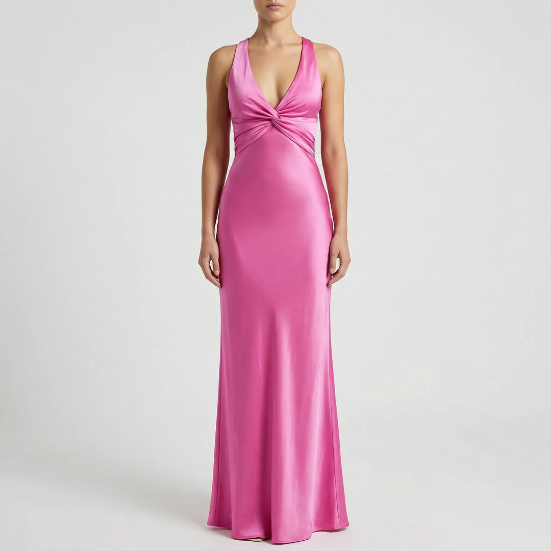 Velourne - Sleeveless Satin Maxi Evening Gown