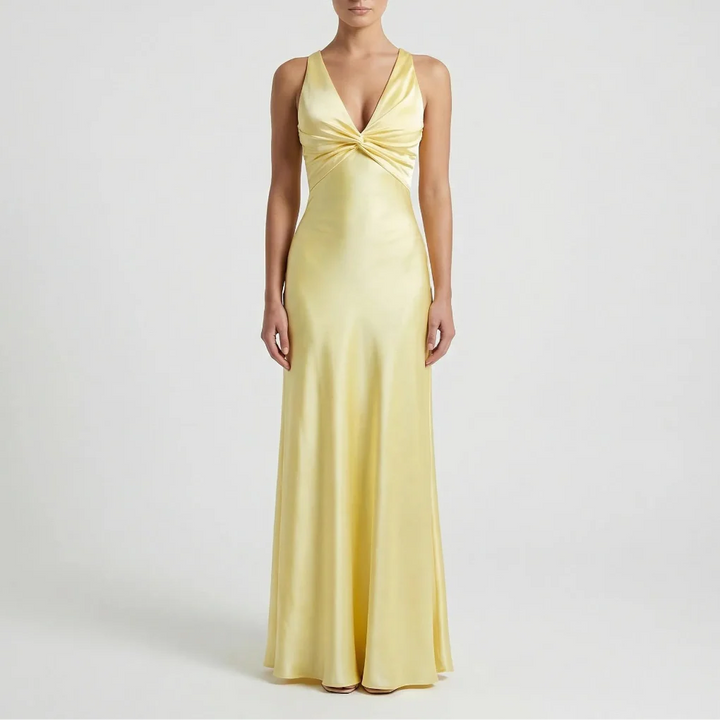 Velourne - Sleeveless Satin Maxi Evening Gown