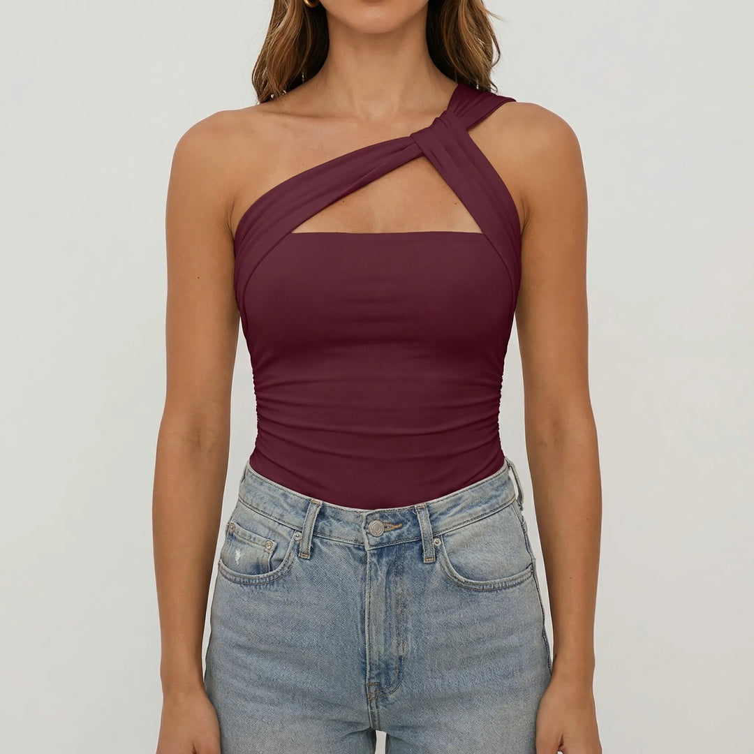 Veltara - Asymmetrical One-Shoulder Fitted Bodysuit