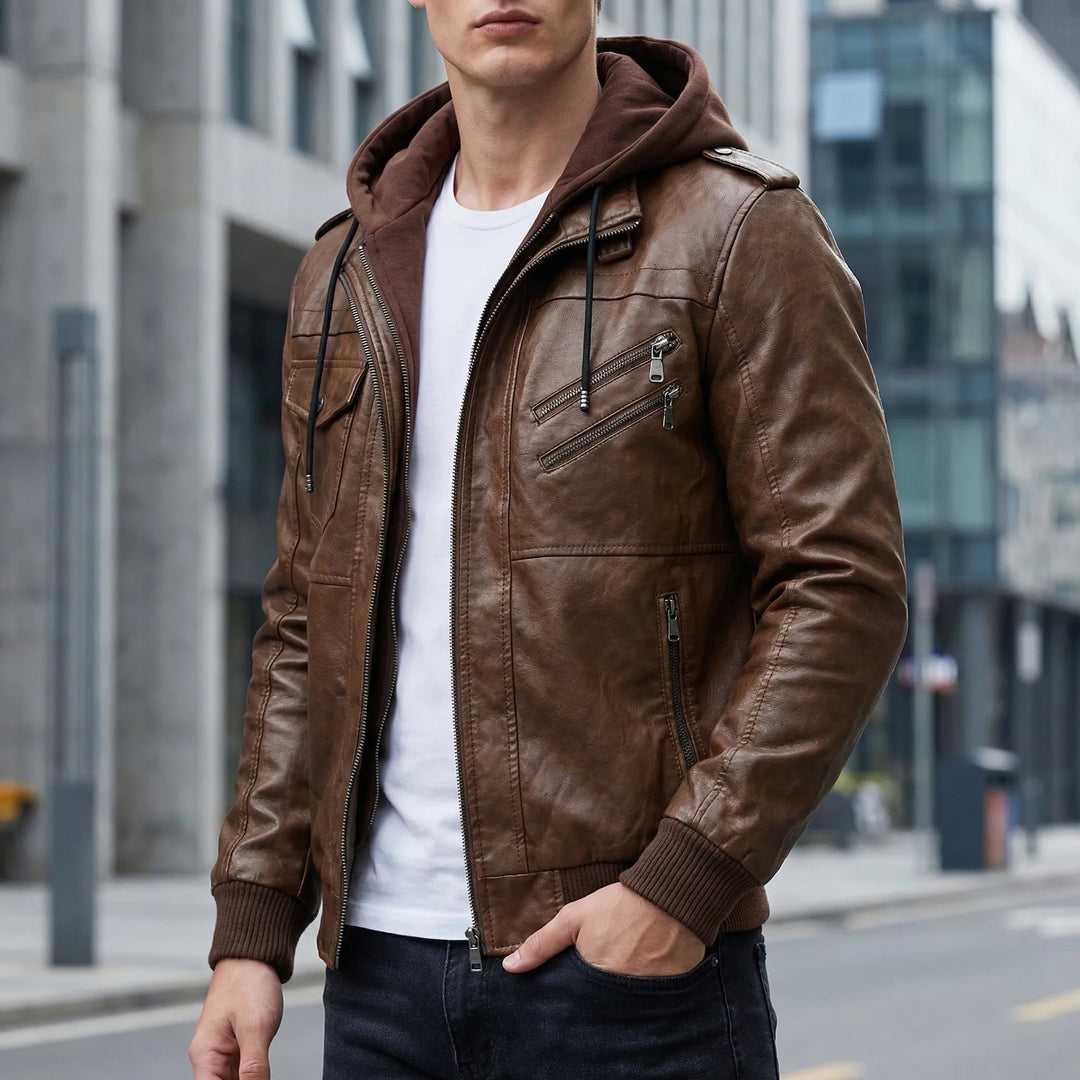 Veltronn - Hooded Bomber Jacket With Zip Closure