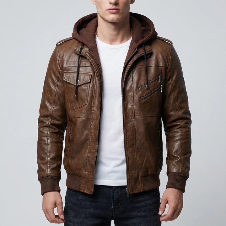 Veltronn - Hooded Bomber Jacket With Zip Closure