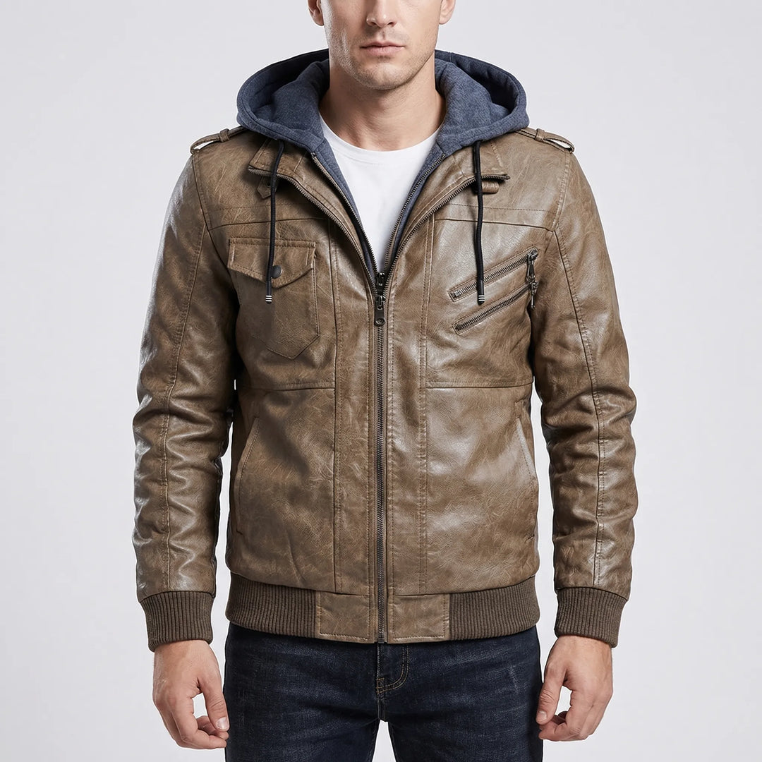 Veltronn - Hooded Bomber Jacket With Zip Closure