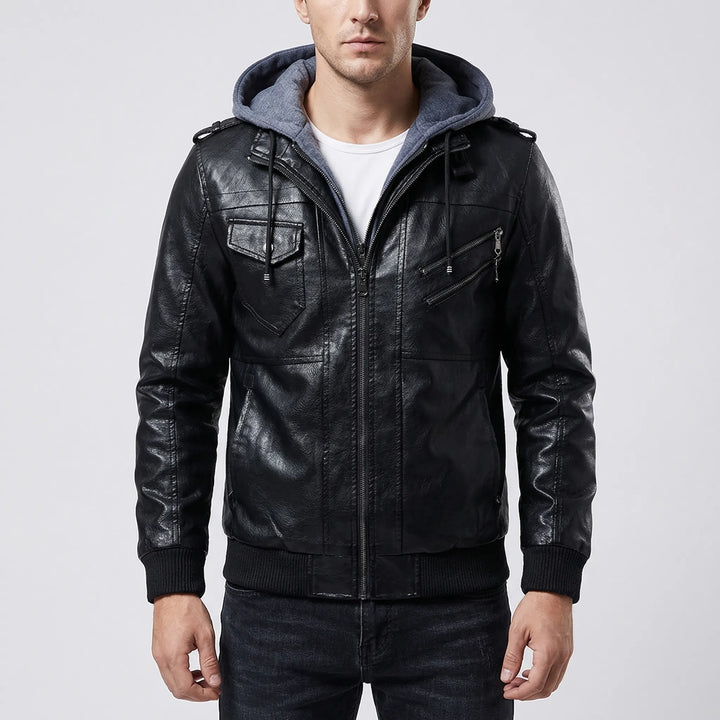 Veltronn - Hooded Bomber Jacket With Zip Closure