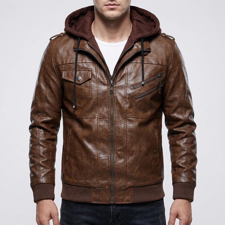 Veltronn - Hooded Bomber Jacket With Zip Closure