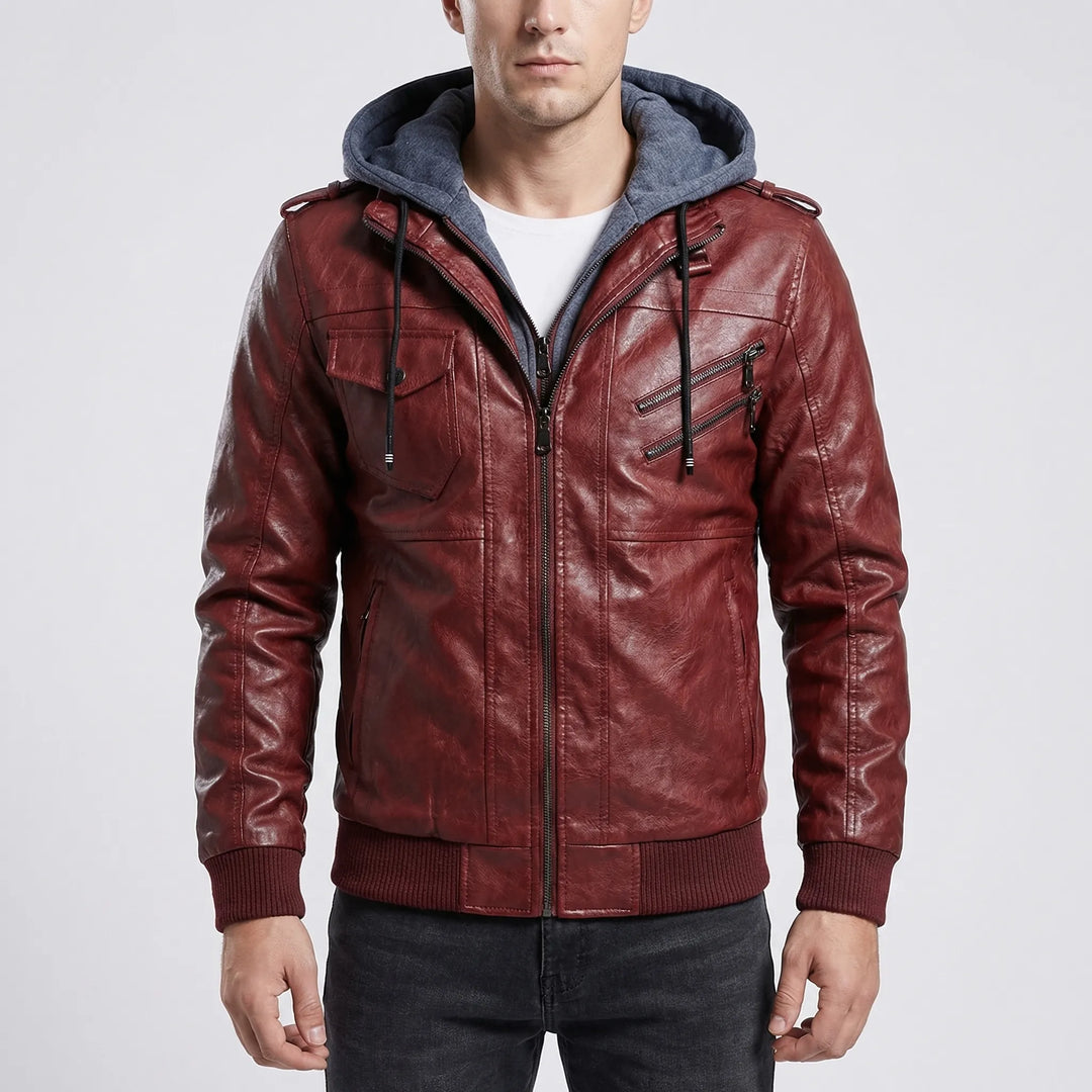 Veltronn - Hooded Bomber Jacket With Zip Closure