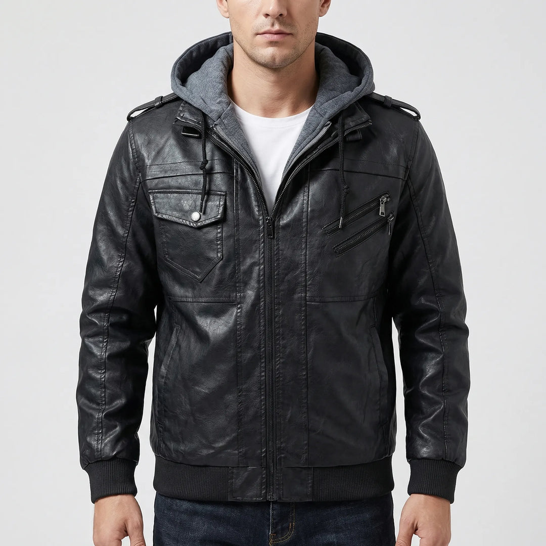 Veltronn - Hooded Bomber Jacket With Zip Closure