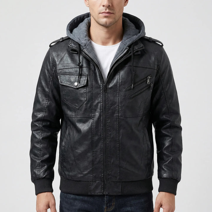 Veltronn - Hooded Bomber Jacket With Zip Closure