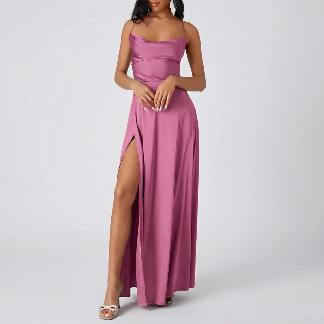 Veluxia - Backless Maxi Dress With High Slit